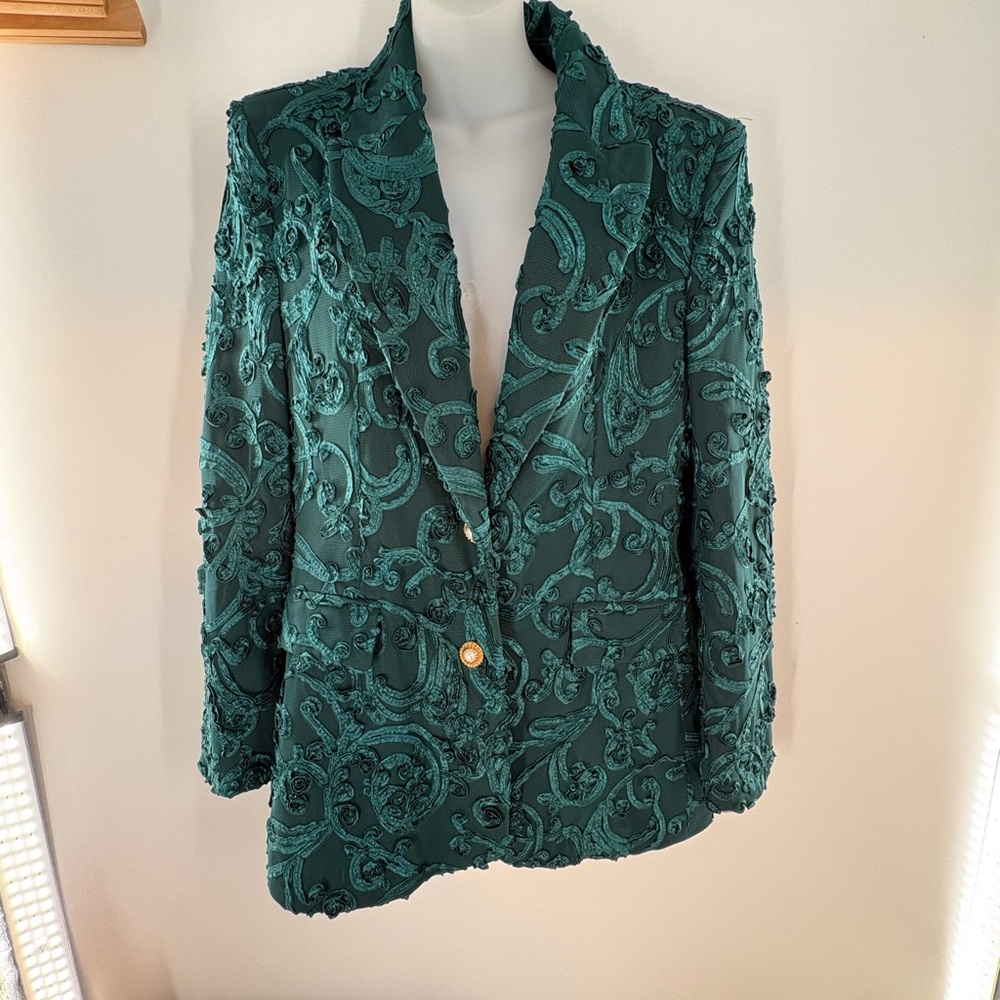 Zara Limited Edition Textured Tailored Blazer Duck Green Size L EUC